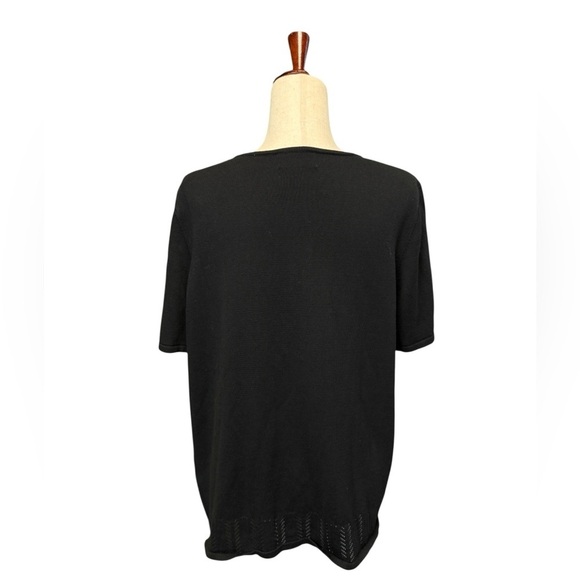 Alfred Dunner Embellished Embroidered Short Sleeve Sweater. Black Tan LG #1508 - Picture 4 of 7